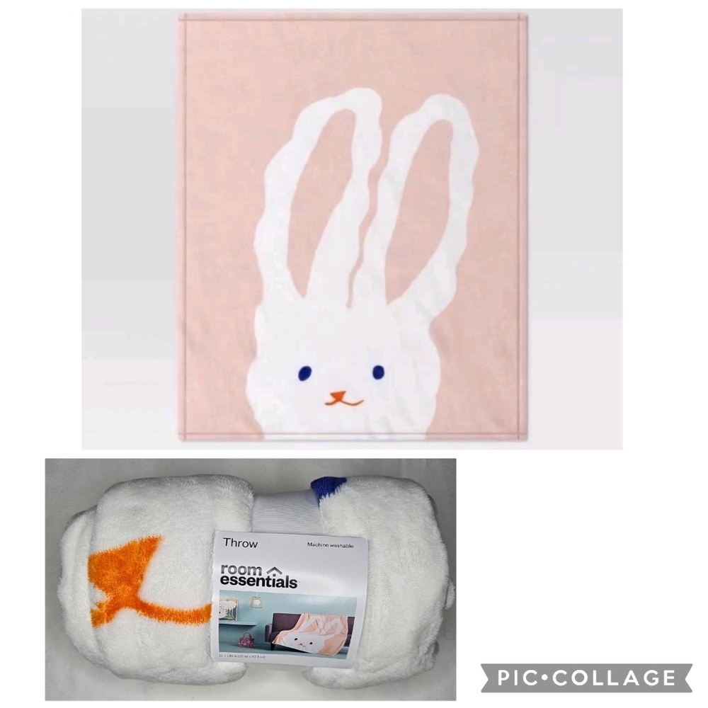 New Room Essentials 60″ x 50″ Easter Throw Blanket Pink Bunny Recycled Polyester